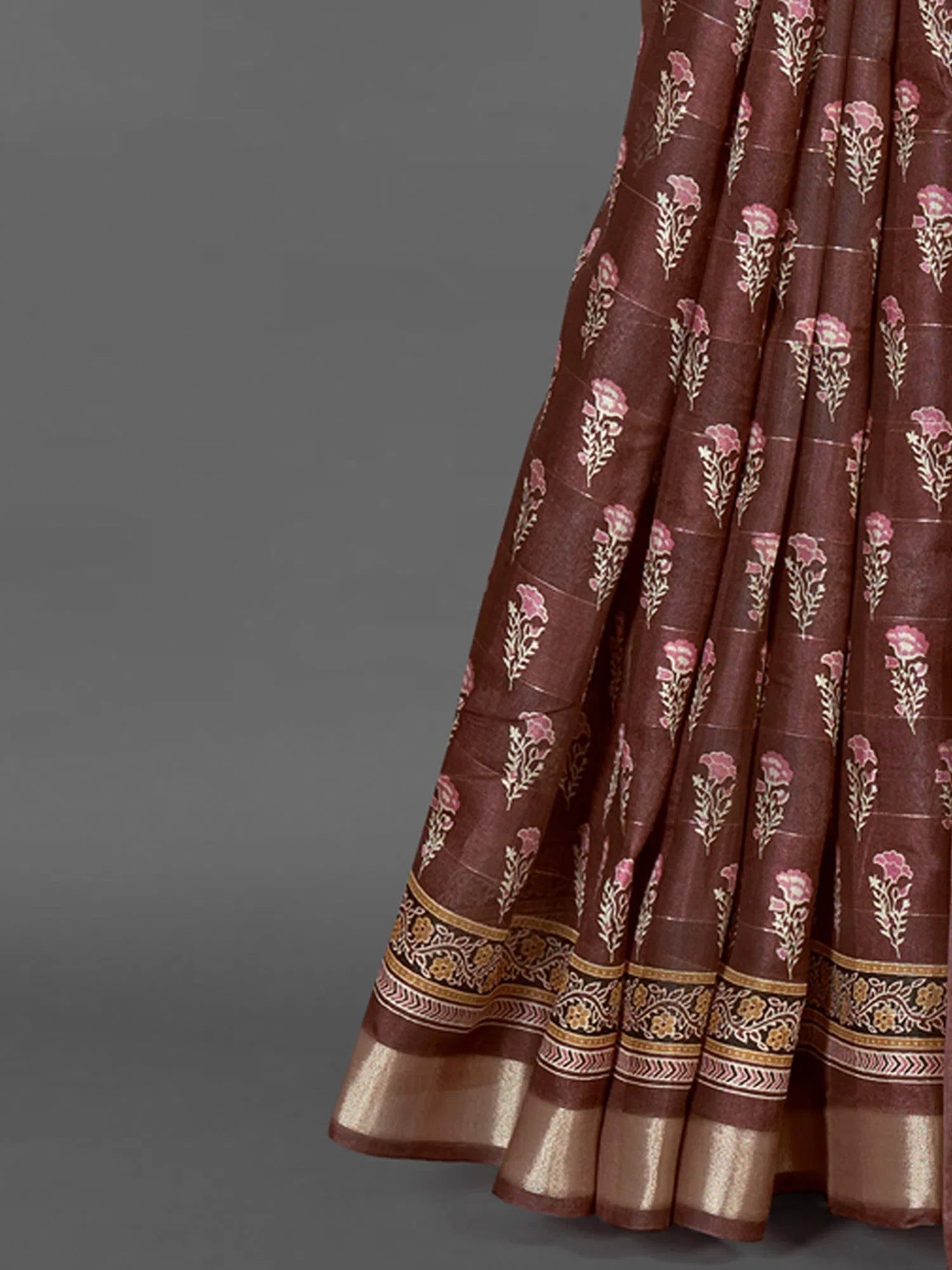 Brown Printed Polyester Saree | Indian Wedding Sarees