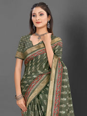 Women's Cotton Magenta Printed Designer Saree With Blouse Piece-MINAXI9008
