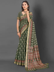 Women's Cotton Magenta Printed Designer Saree With Blouse Piece-MINAXI9008