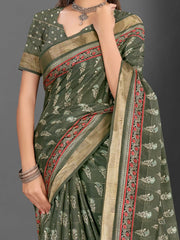 Women's Cotton Magenta Printed Designer Saree With Blouse Piece-MINAXI9008