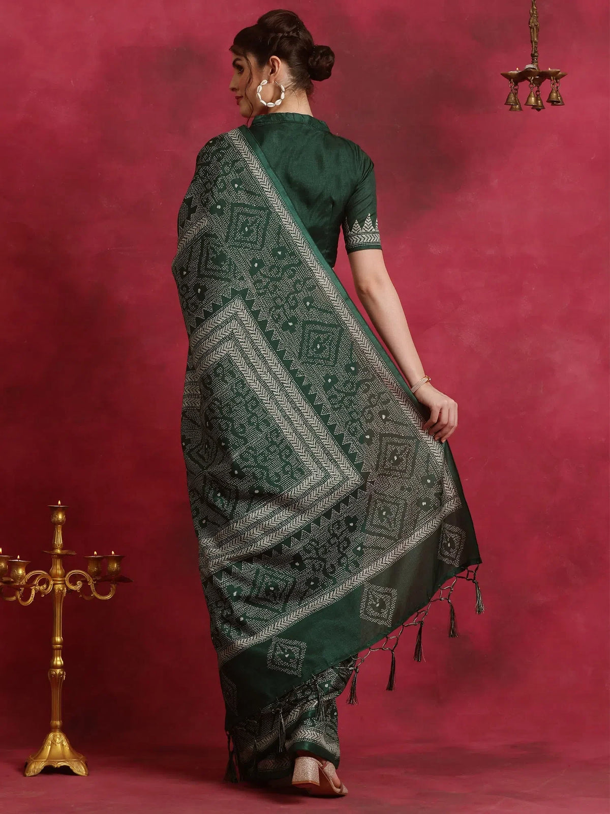 Women's Manipuri  Green Printed Designer Saree With Blouse Piece-KNTHAC902
