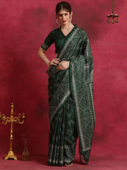 Women's Manipuri  Green Printed Designer Saree With Blouse Piece-KNTHAC902