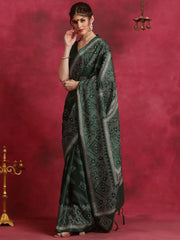 Women's Manipuri  Green Printed Designer Saree With Blouse Piece-KNTHAC902