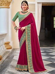 Women's Vichitra Pink Embellished Designer Saree With Blouse Piece-KNTRA30138