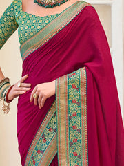 Women's Vichitra Pink Embellished Designer Saree With Blouse Piece-KNTRA30138
