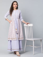 Lavender Crepe Floral Printed Dress-AHDRCRKPGP-902