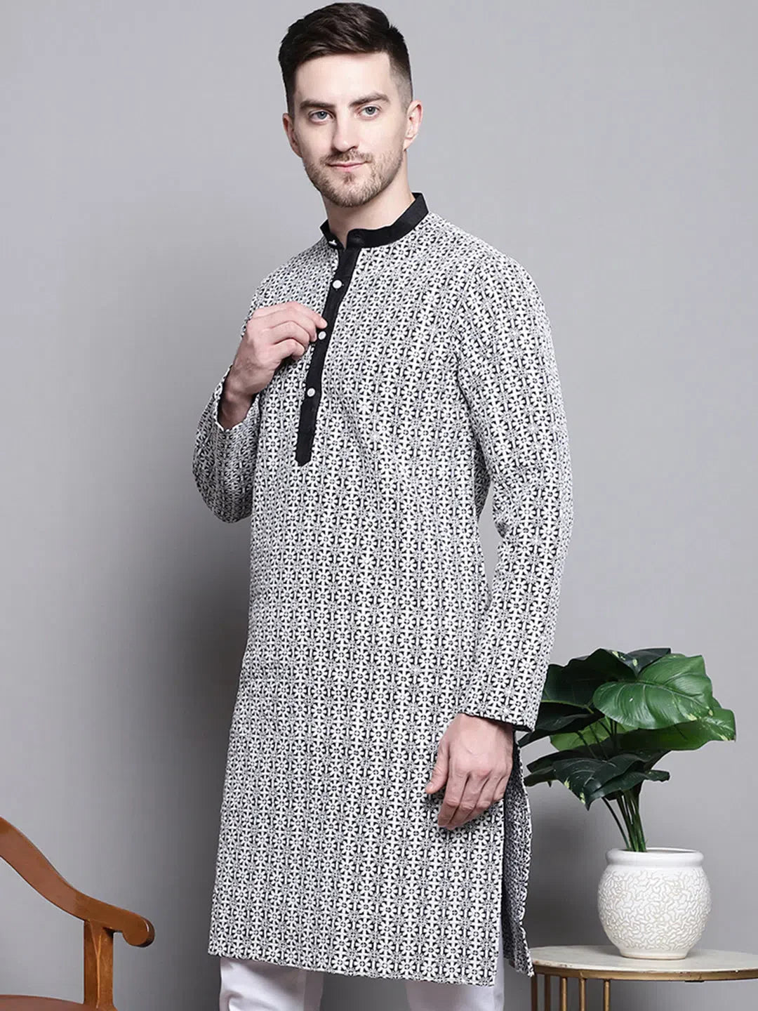 Black Sequin Embroidered Silk Blend Kurta | Kurta Pajama Set