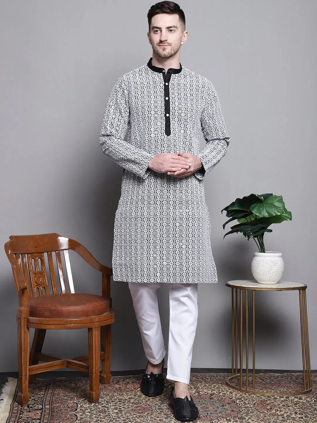 Black Sequin Embroidered Silk Blend Kurta | Kurta Pajama Set