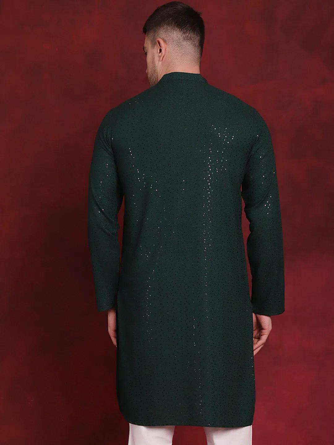 Olive Sequin Chikankari Mens Kurta | Viscose Kurta Pajama
