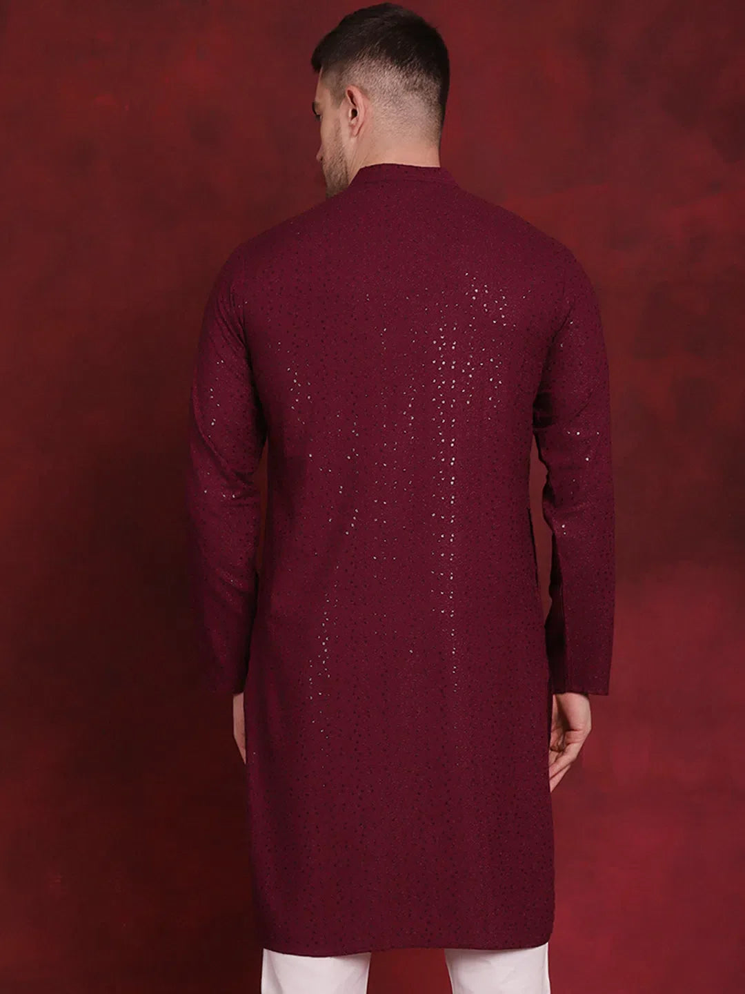 Purple Sequin Chikankari Mens Kurta | Viscose Kurta Pajama