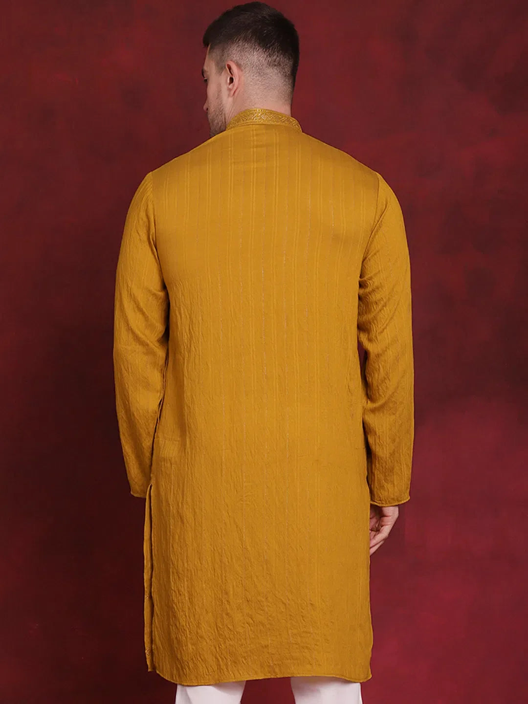 Mustard Sequin Embroidered Mens Kurta | Indian Kurta for Men