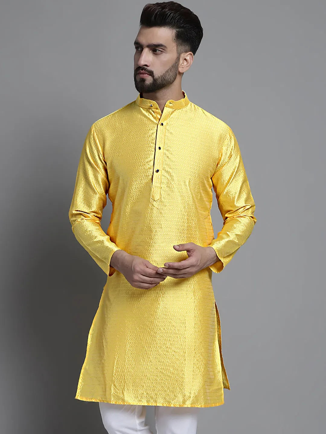 Lemon Woven Design Kurta - Mens Kurta Pajama Set, Pathani Style