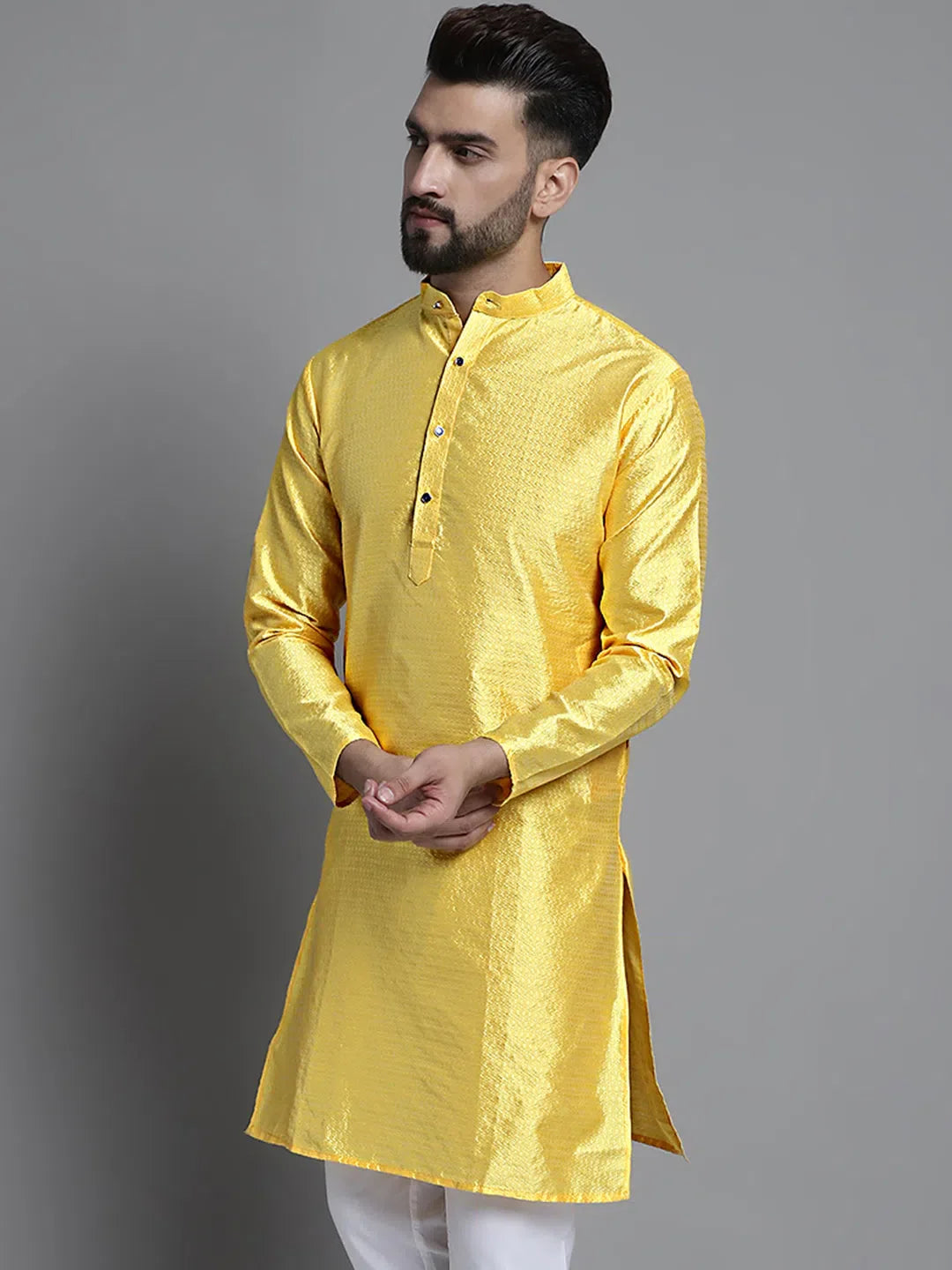 Lemon Woven Design Kurta - Mens Kurta Pajama Set, Pathani Style