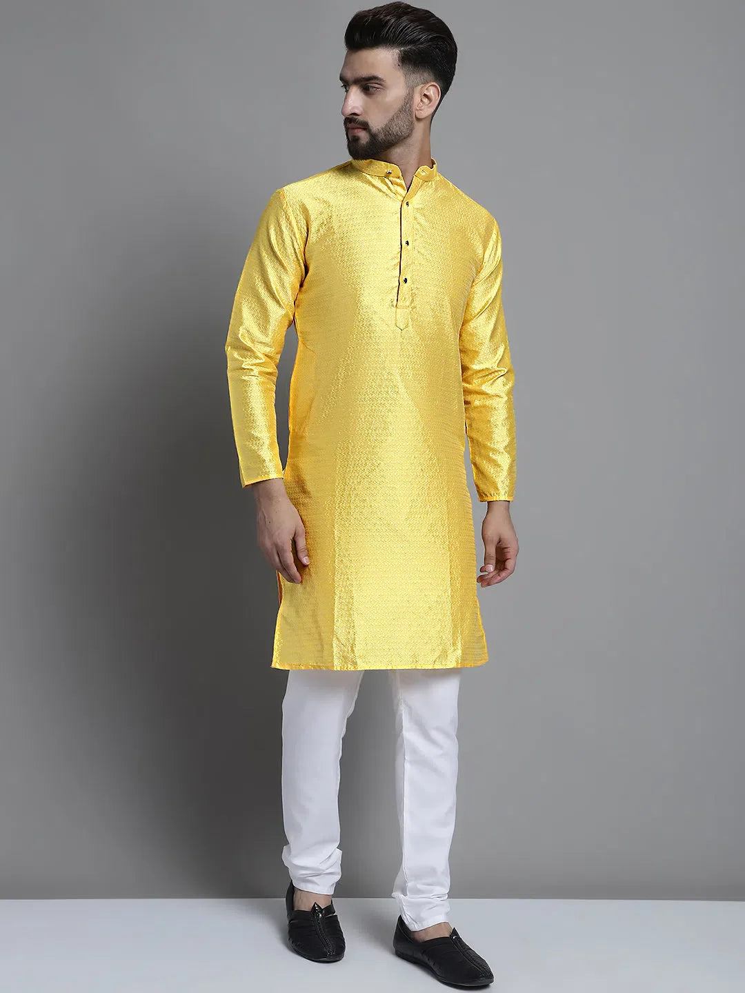 Lemon Woven Design Kurta - Mens Kurta Pajama Set, Pathani Style