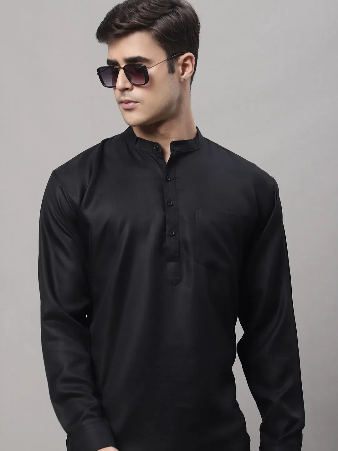 Black Solid Mens Kurta | Short Kurta Pajama | Cotton Fabric