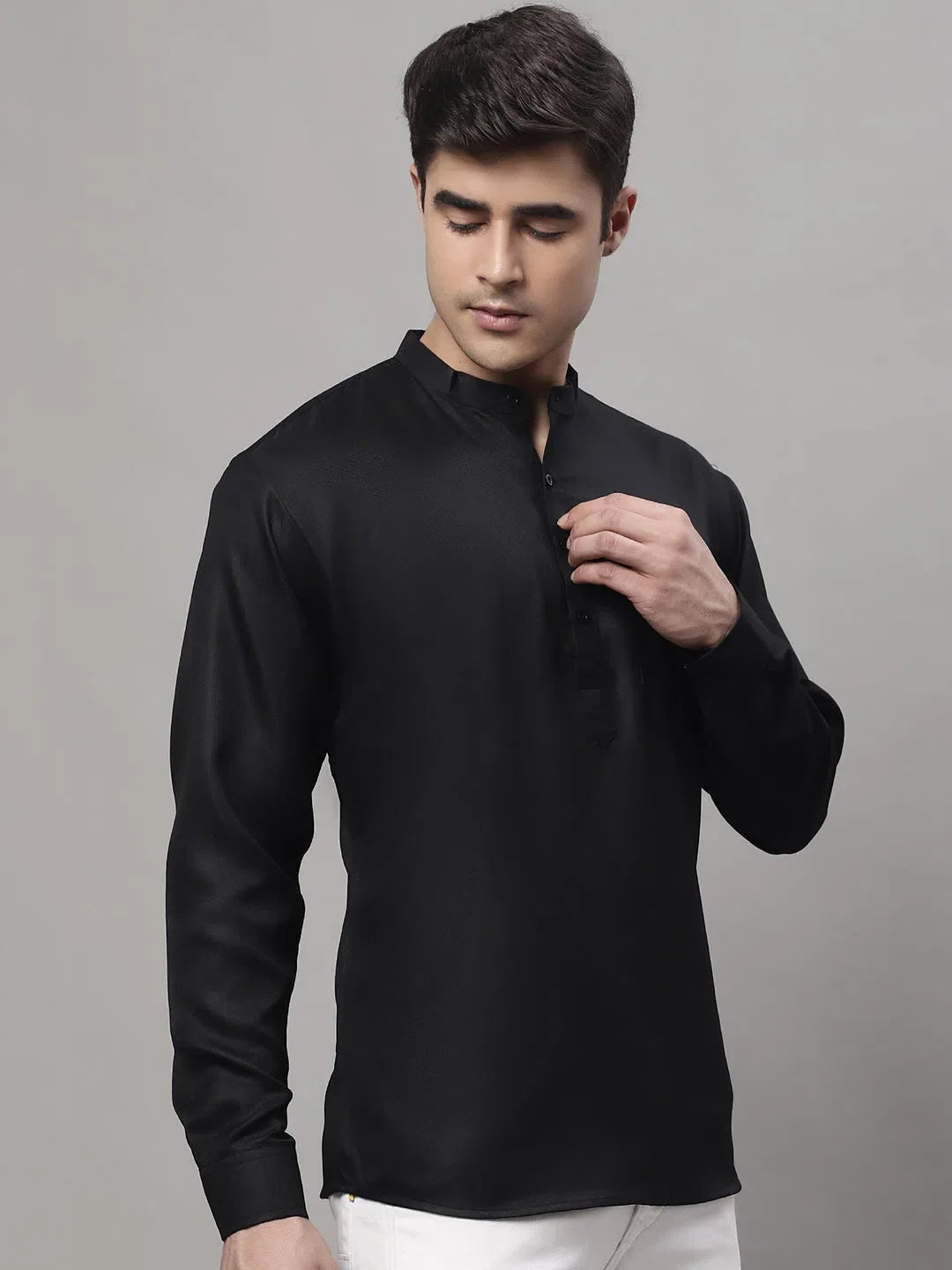 Black Solid Mens Kurta | Short Kurta Pajama | Cotton Fabric