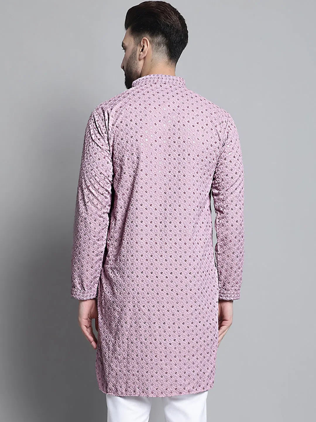 Purple Embroidered Mens Kurta Pajama Set: Chikankari Kurta