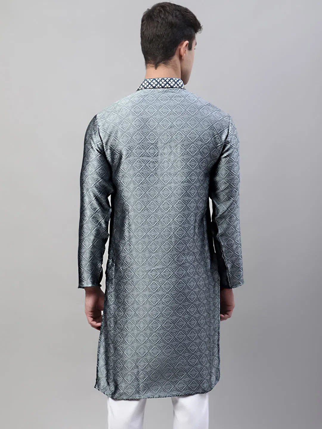 Grey Embroidered Men's Kurta | Cotton Indian Kurta for Men