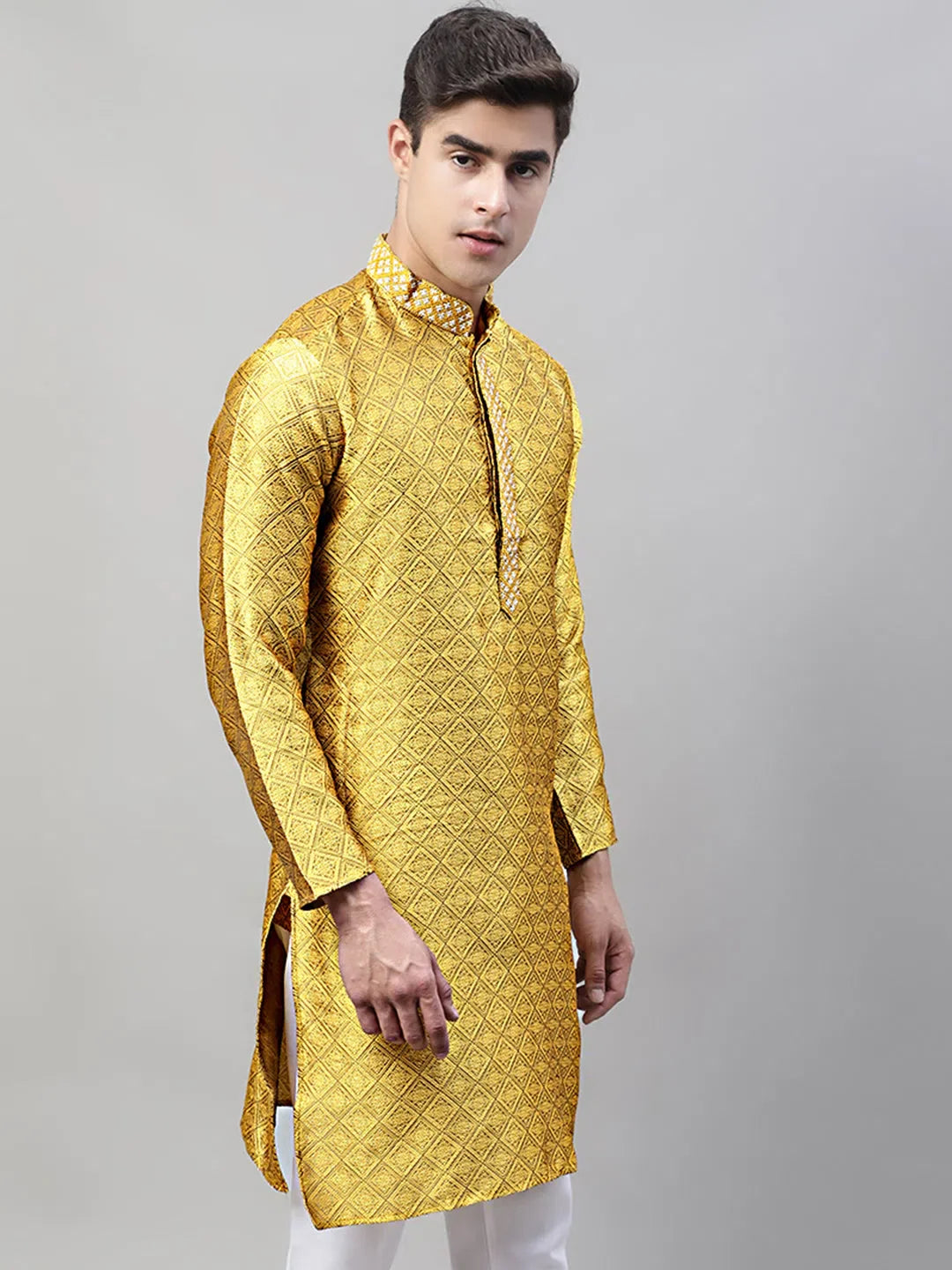 Mustard Embroidered Men's Kurta | Indian Kurta for Men