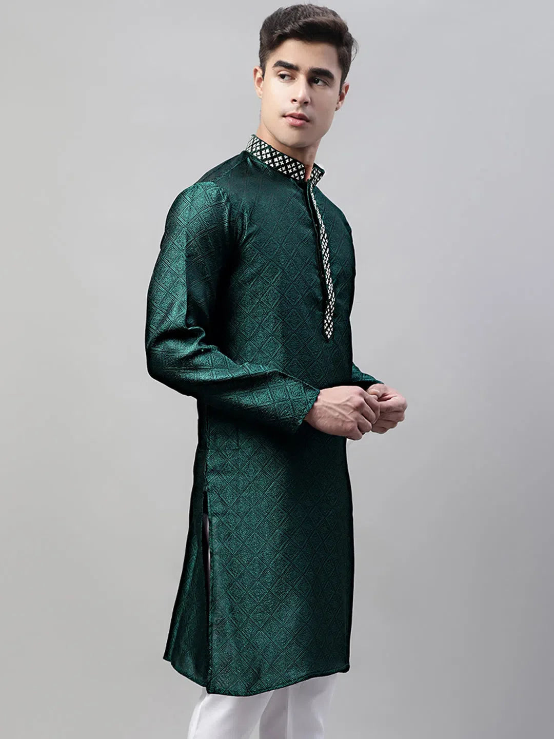 Olive Green Embroidered Men's Kurta | Indian Kurta for Men