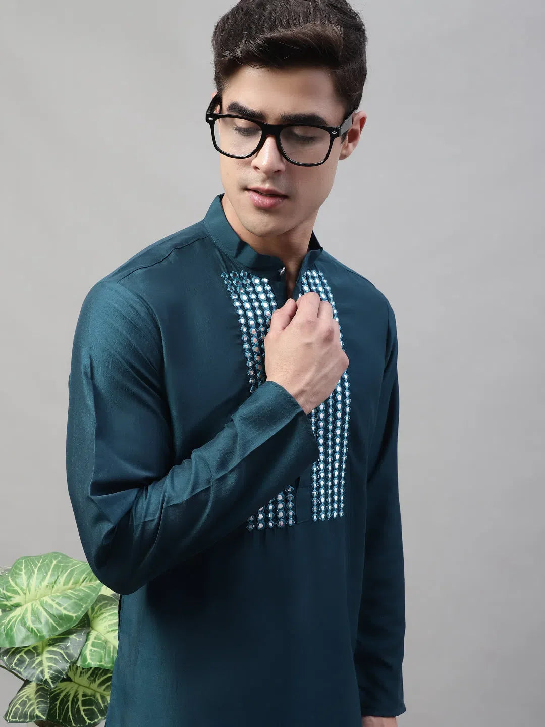 Teal Mirror Work Kurta: Mens Kurta Pajama Set | Ethnic Wear