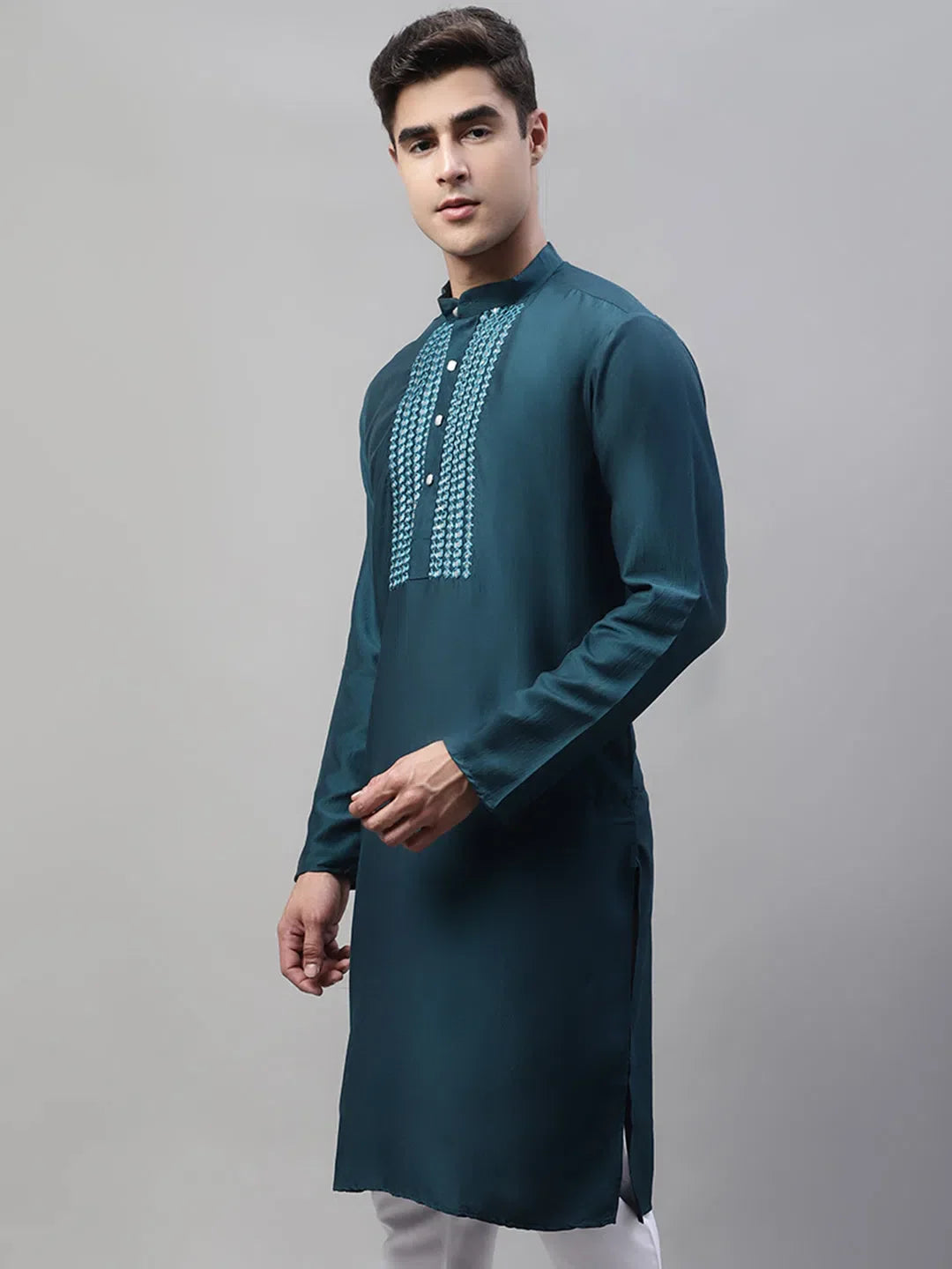 Teal Mirror Work Kurta: Mens Kurta Pajama Set | Ethnic Wear