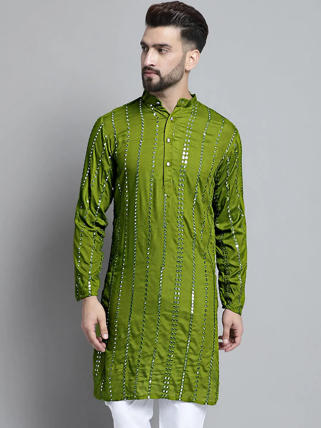 Olive Green Embroidered Kurta | Mens Kurta Pajama Set Style
