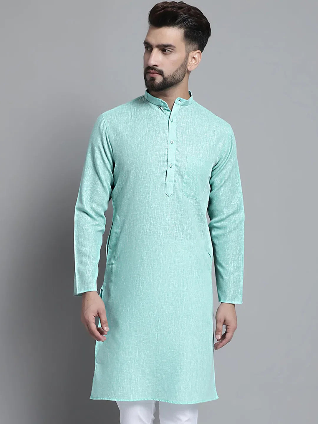 Green Cotton Kurta for Men | Solid Mens Kurta Pajama Set