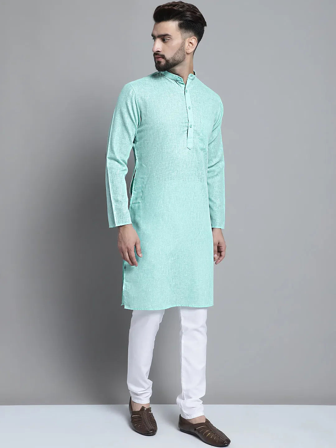 Green Cotton Kurta for Men | Solid Mens Kurta Pajama Set