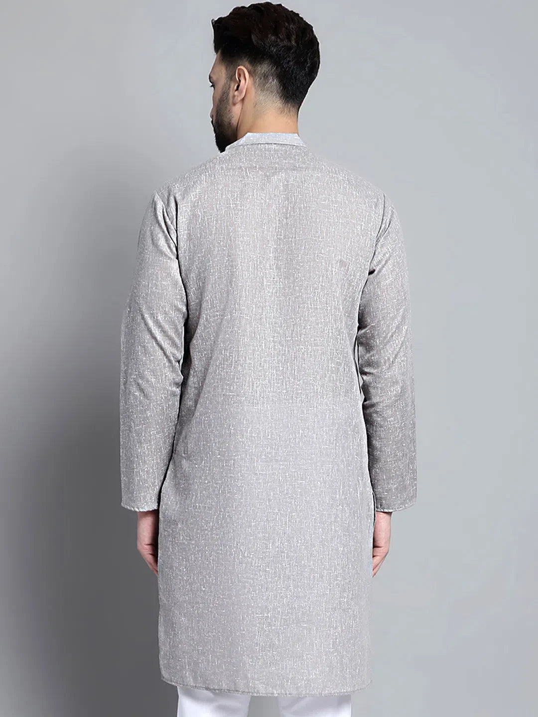Grey Cotton Mens Kurta Pajama Set | Solid Cotton Kurta