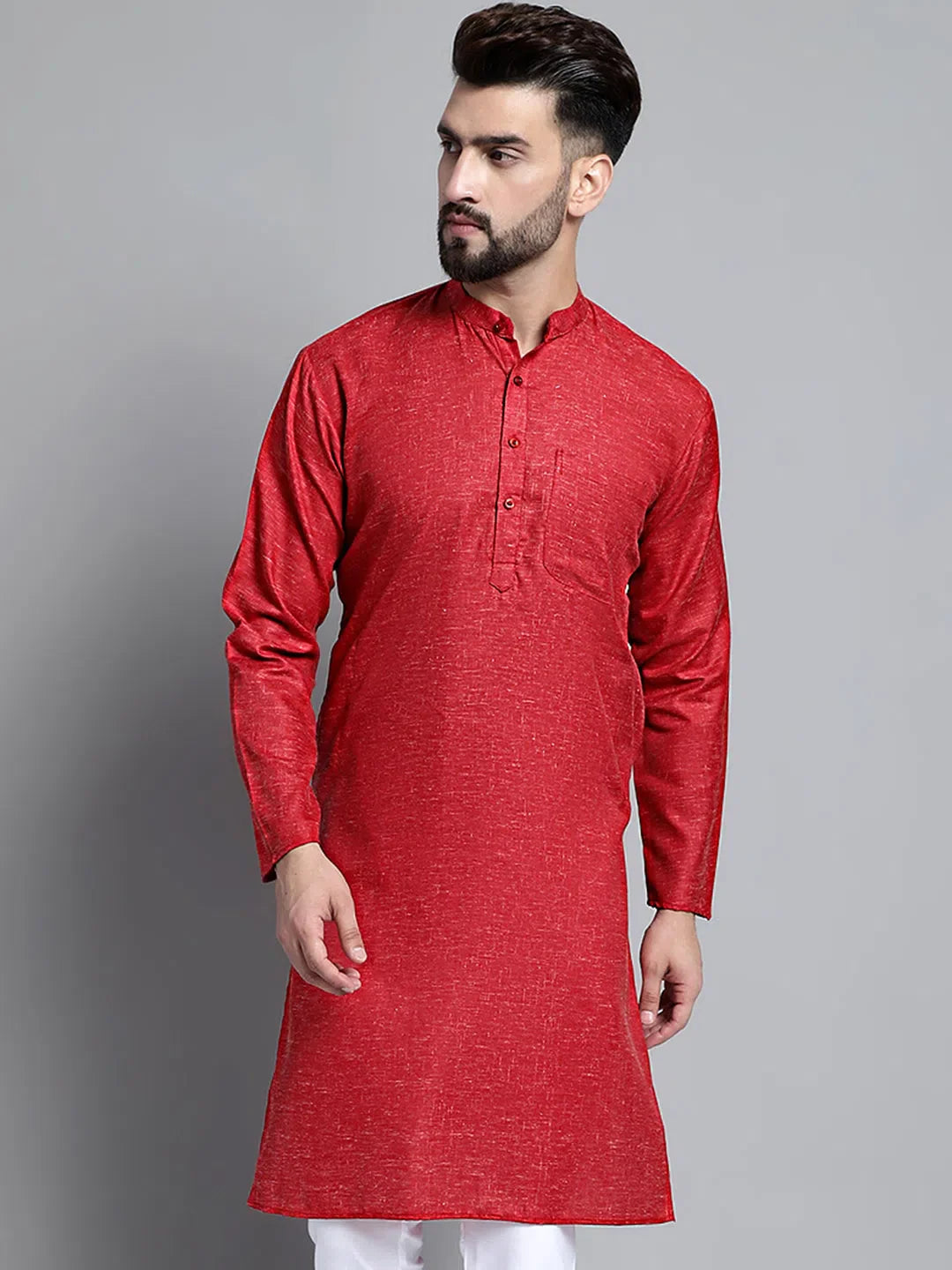 Maroon Cotton Mens Kurta Pajama Set | Solid Cotton Kurtas
