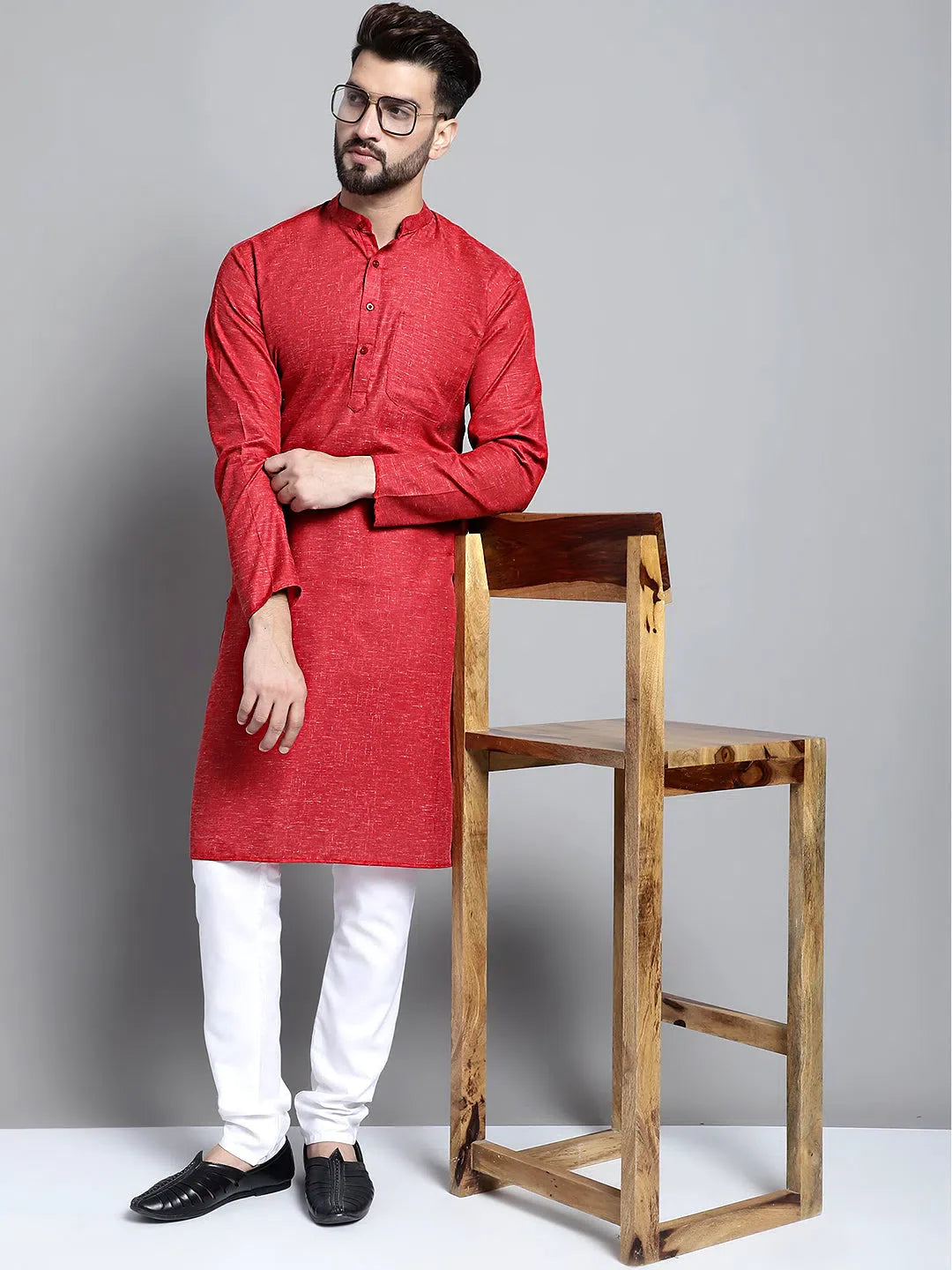 Maroon Cotton Mens Kurta Pajama Set | Solid Cotton Kurtas