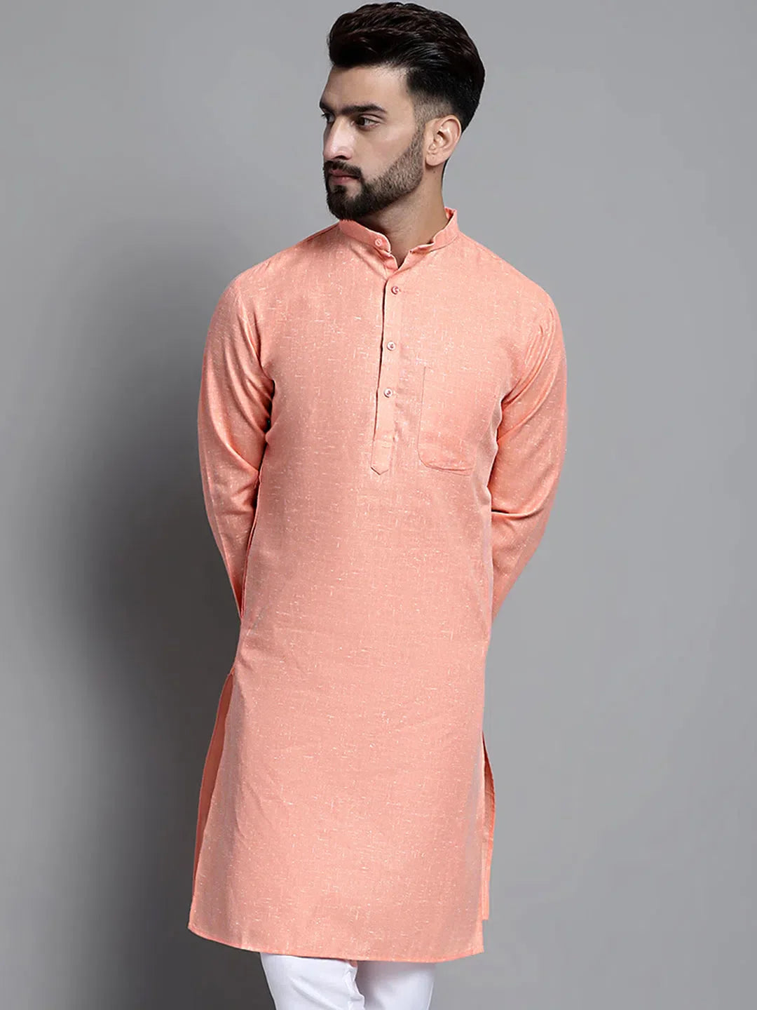 Peach Cotton Kurta for Men | Solid Kurta Pajama Style