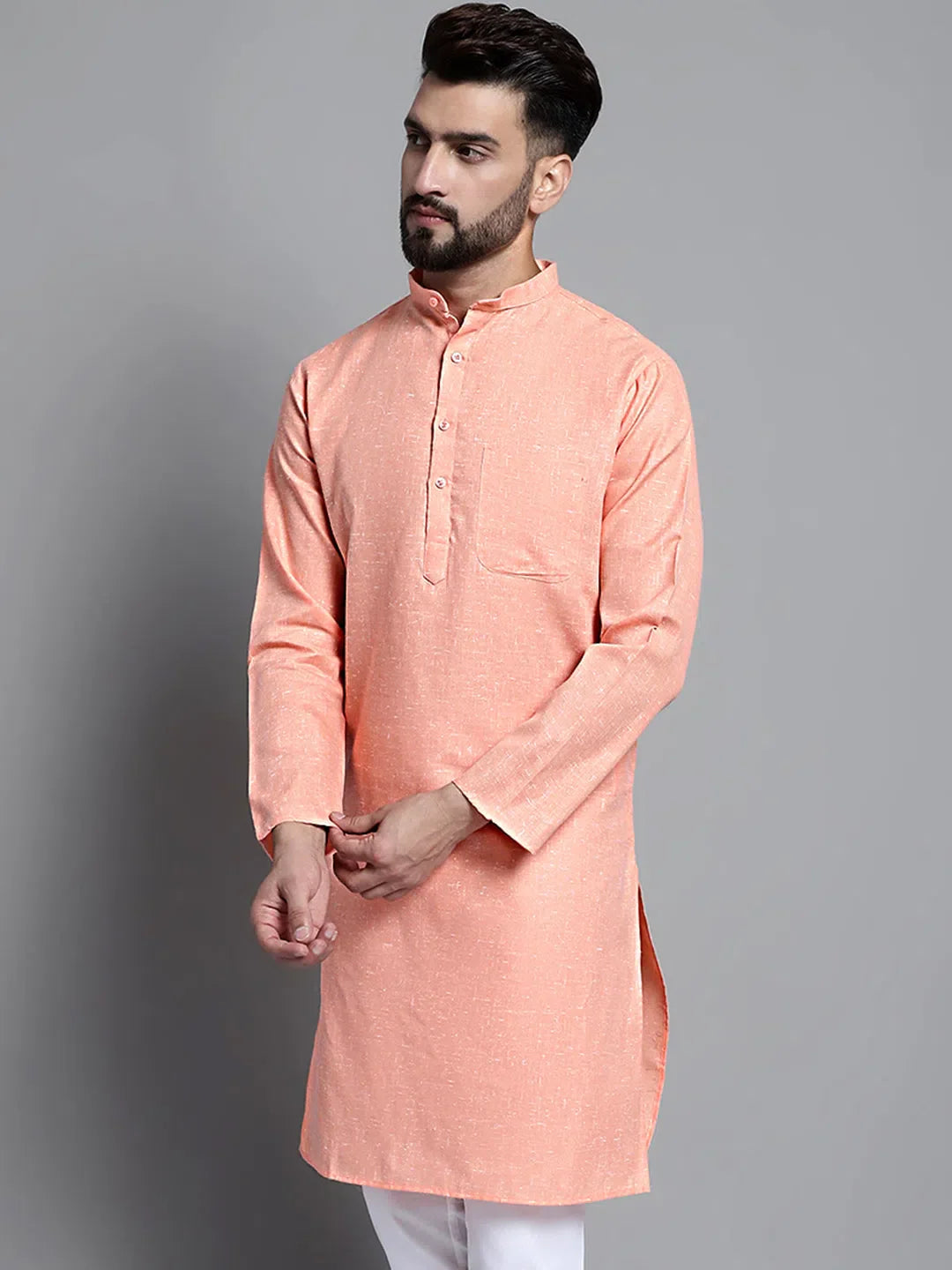Peach Cotton Kurta for Men | Solid Kurta Pajama Style
