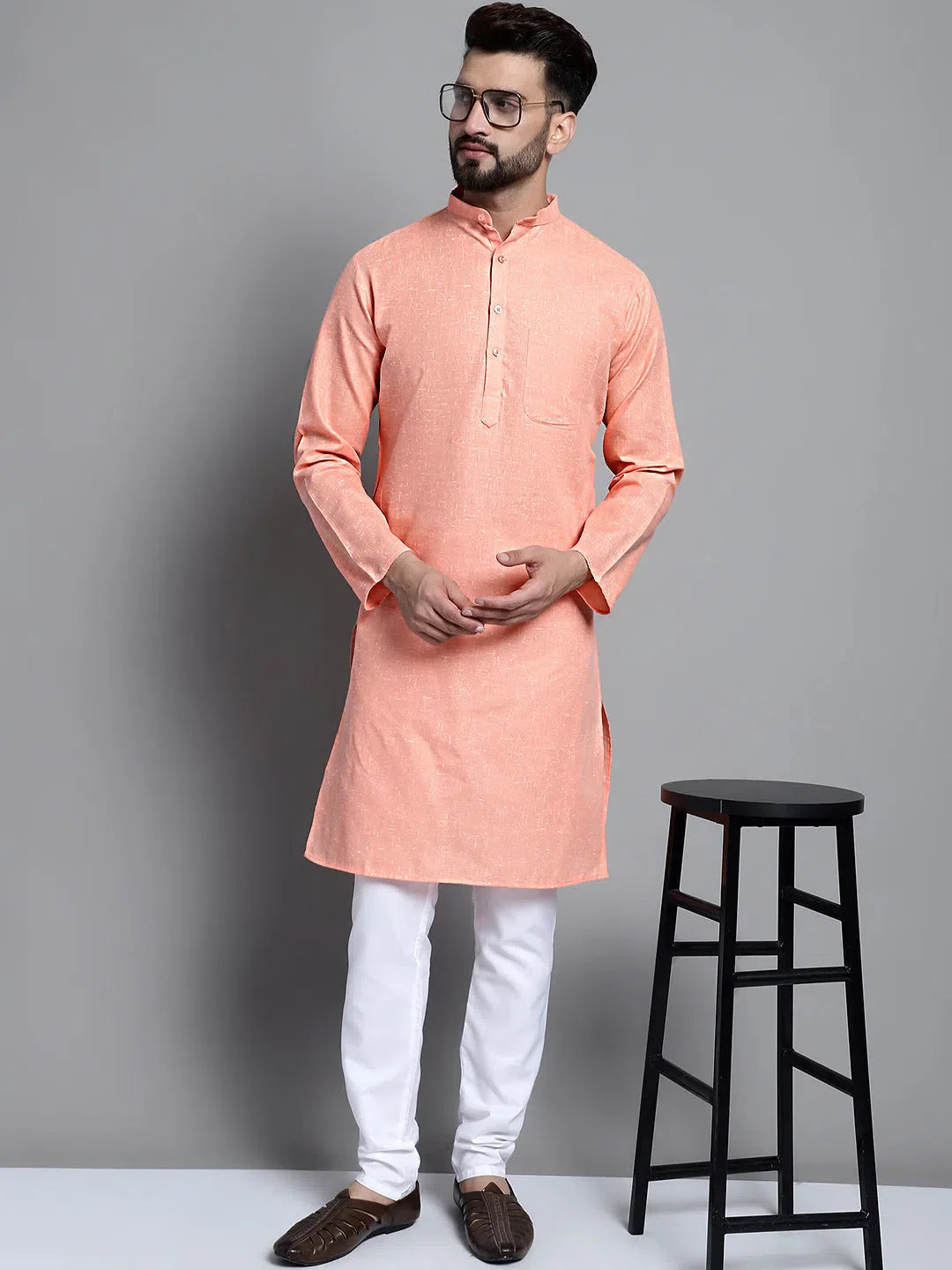 Peach Cotton Kurta for Men | Solid Kurta Pajama Style