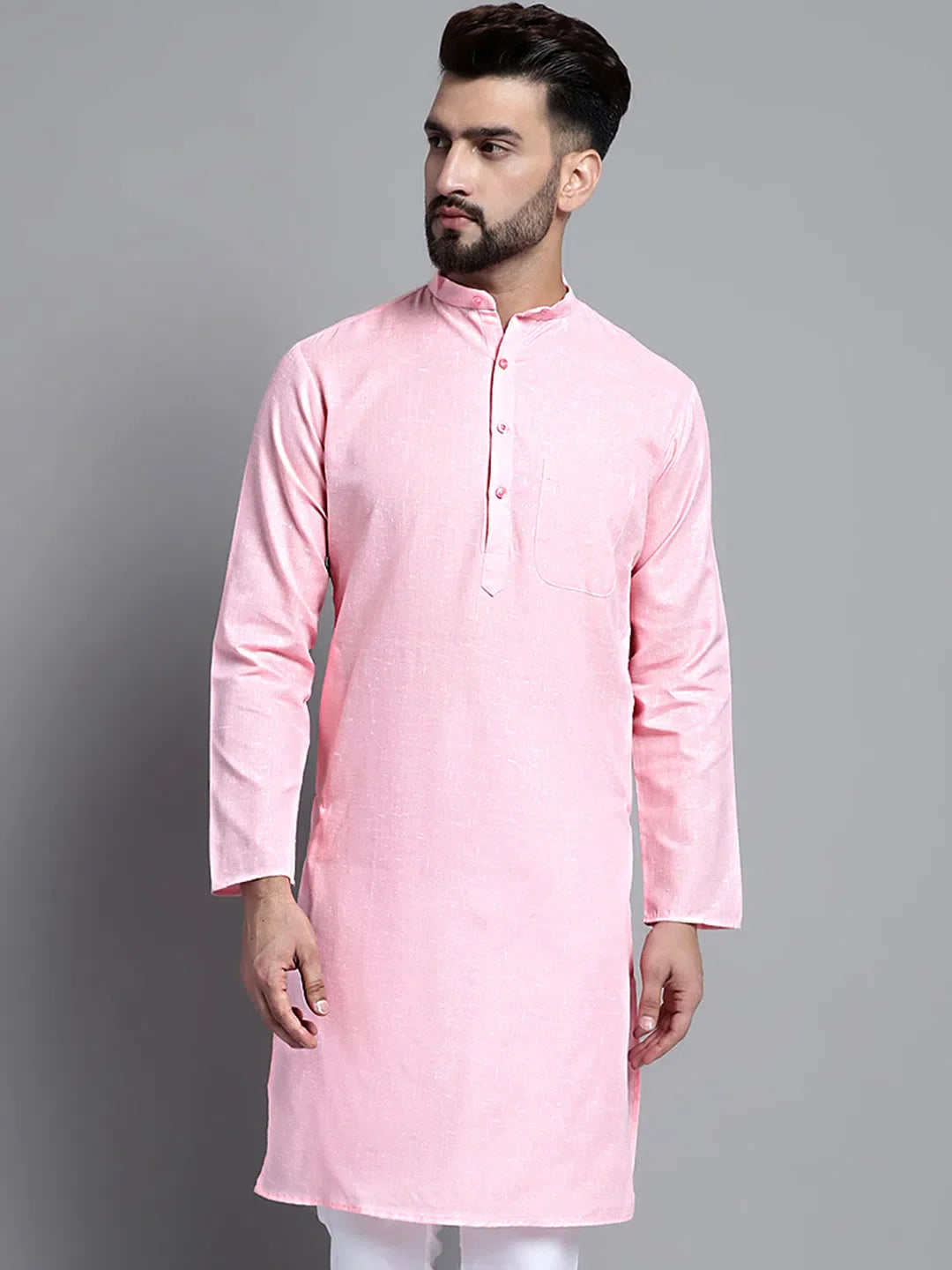 Pink Solid Cotton Kurta | Mens Kurta Pajama Separates