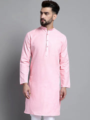 Men's Solid Pure Cotton Kurtas-KO-697Pink