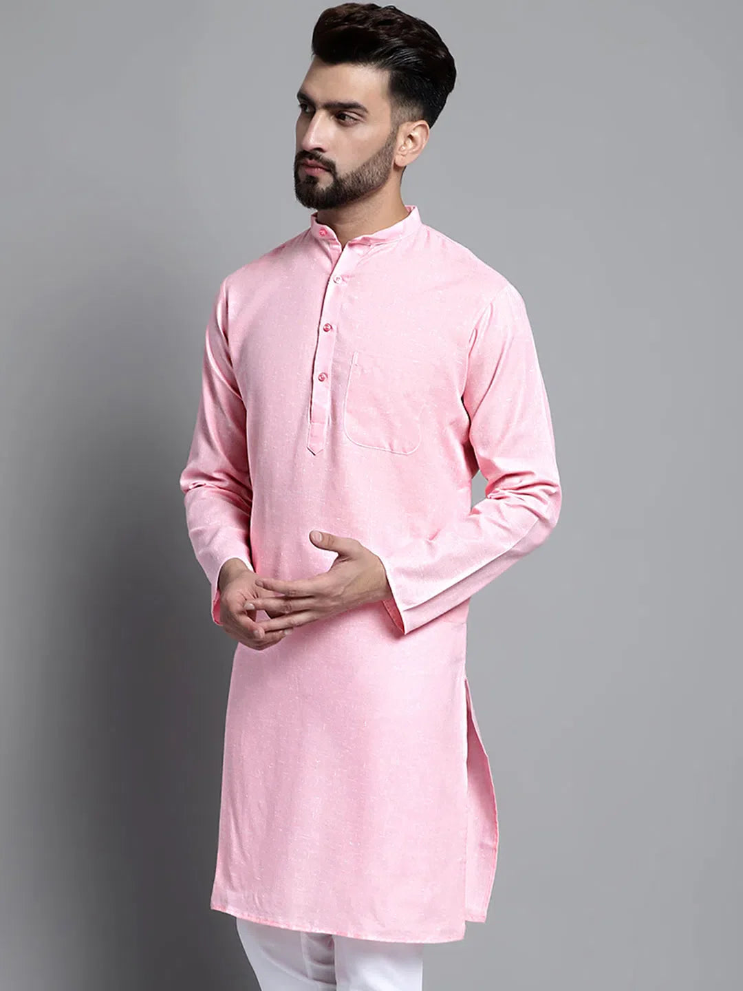 Pink Solid Cotton Kurta | Mens Kurta Pajama Separates