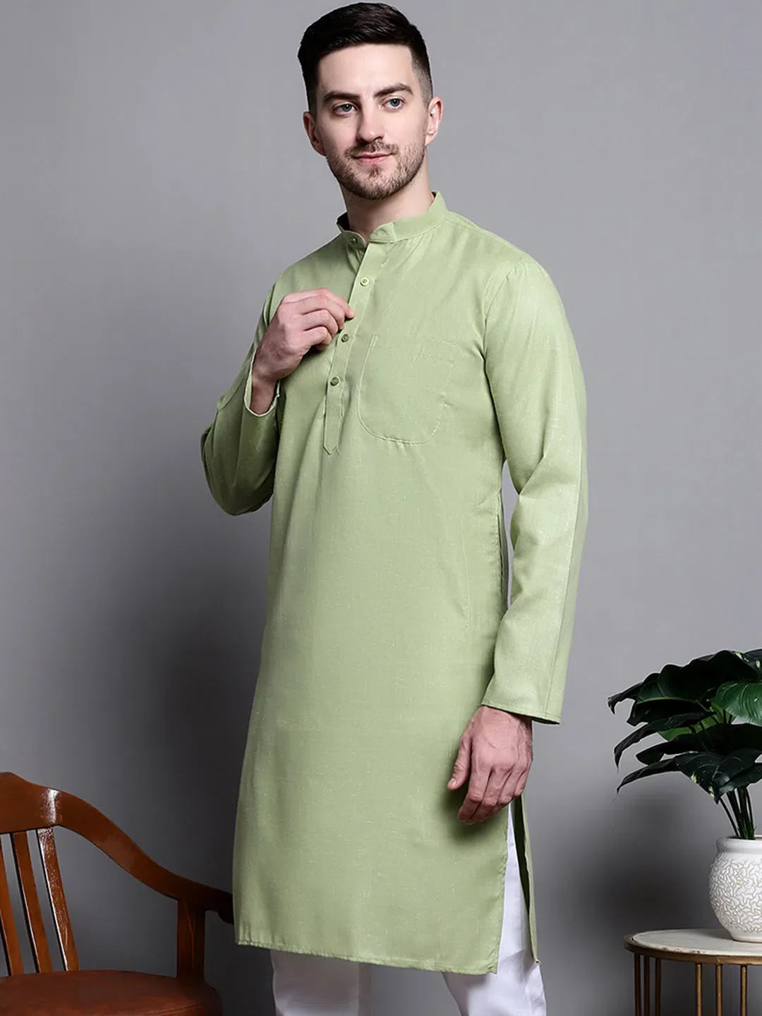 Pista Green Cotton Kurta for Men | Casual Mens Kurta Pajama