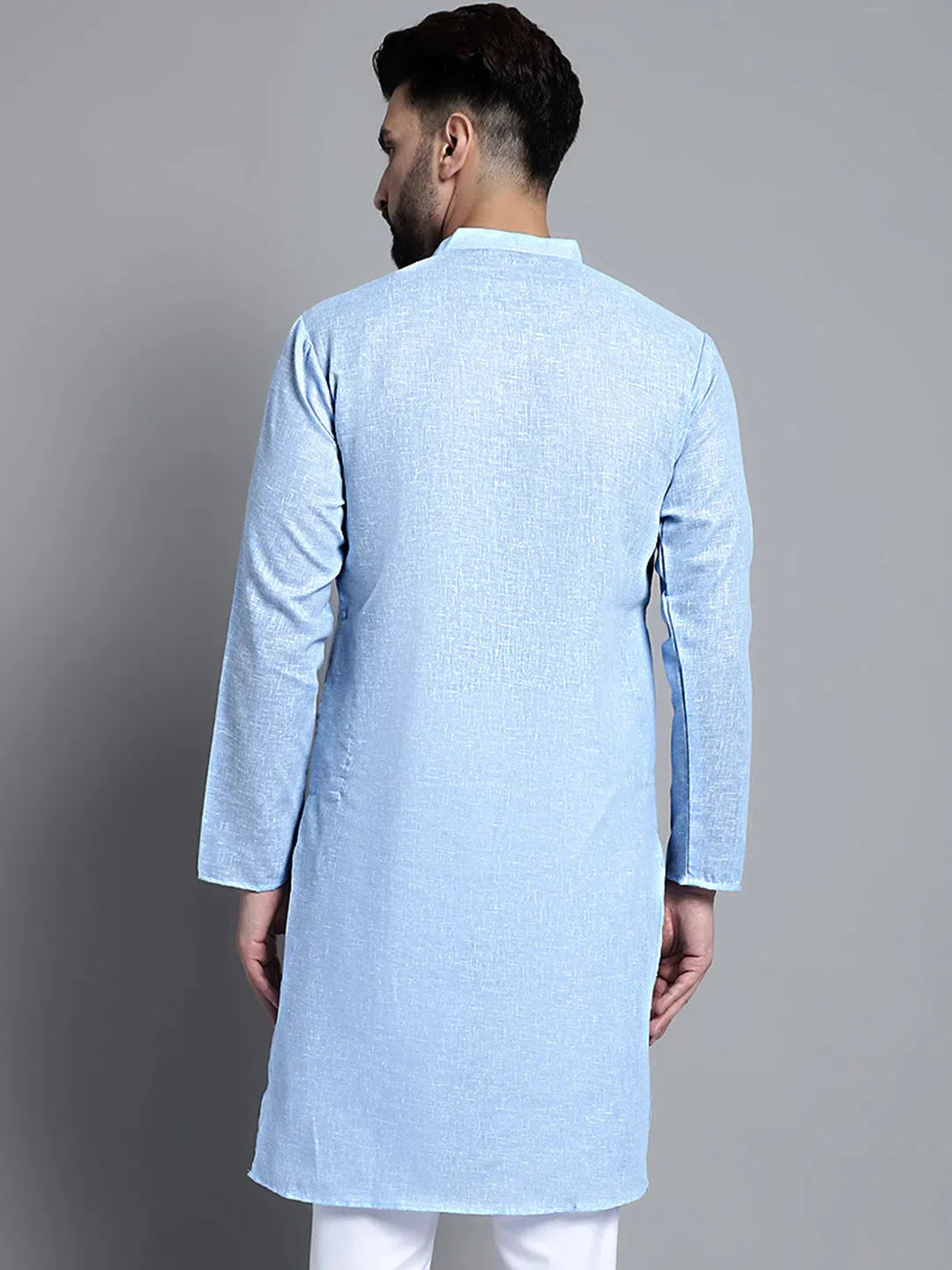 Sky Blue Cotton Kurta: Mens Kurta Pajama Set - Solid Style