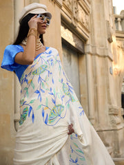Women's Cotton Navy Blue Printed Ready To Wear With Blouse Piece-RTWMINAXI6102