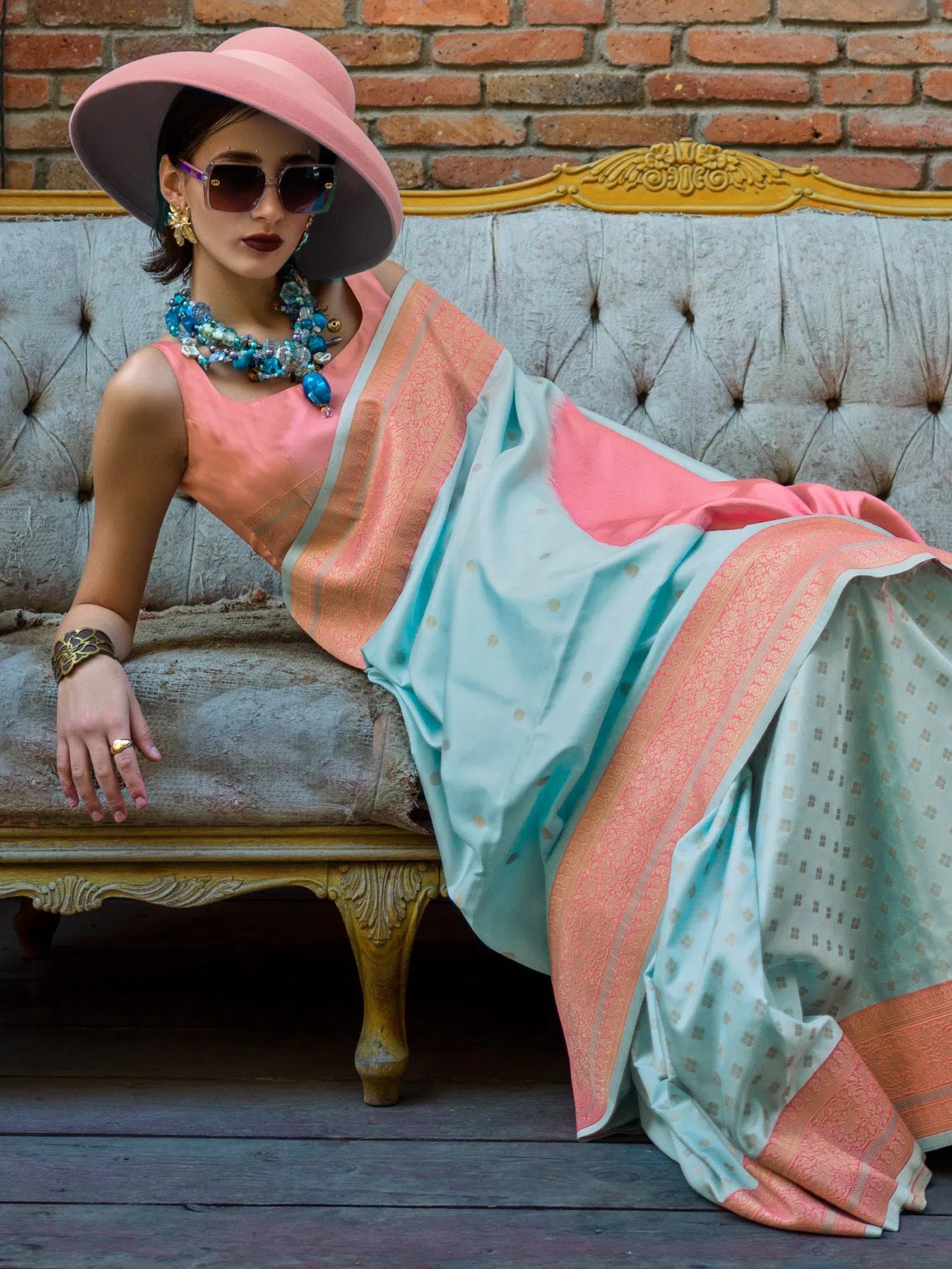 Soft Blue Woven Polyester Saree | Designer Indian Sari