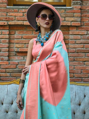 Women's Pure Pink Woven Design Designer Saree With Blouse Piece-KODIAQ302001