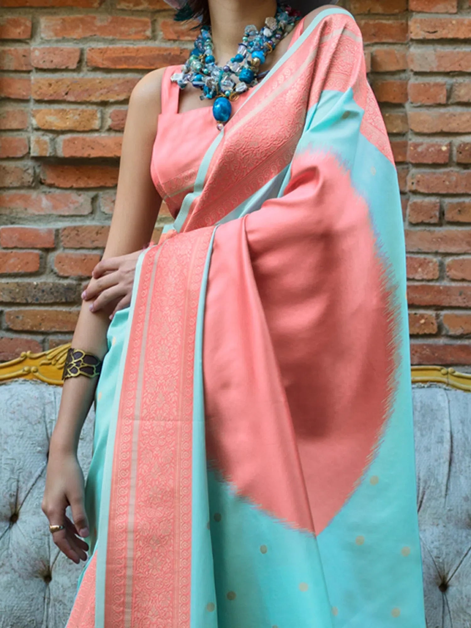 Soft Blue Woven Polyester Saree | Designer Indian Sari