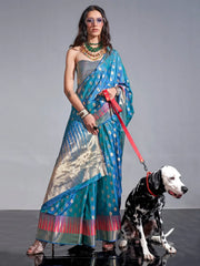 Women's Pure Peach Woven Design Designer Saree With Blouse Piece-KODIAQ302003
