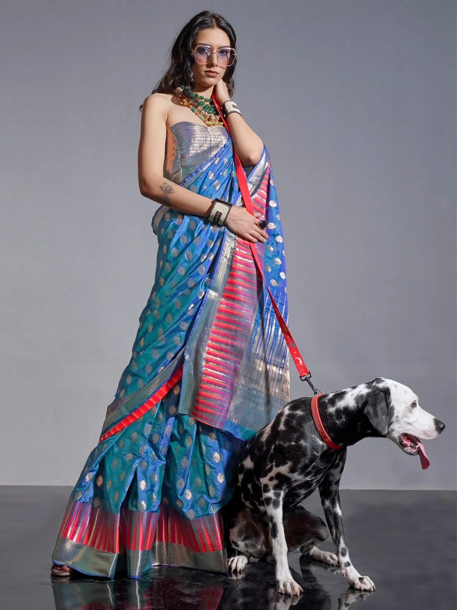 Teal Blue Woven Design Indian Sari | Premium Polyester Saree