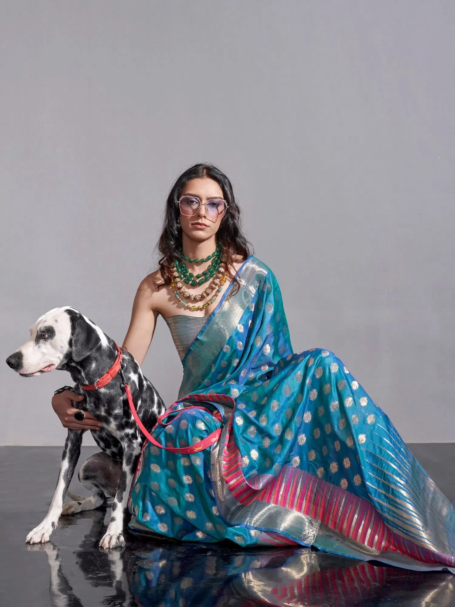 Blue Woven Polyester Saree - Indian Sari & Blouse