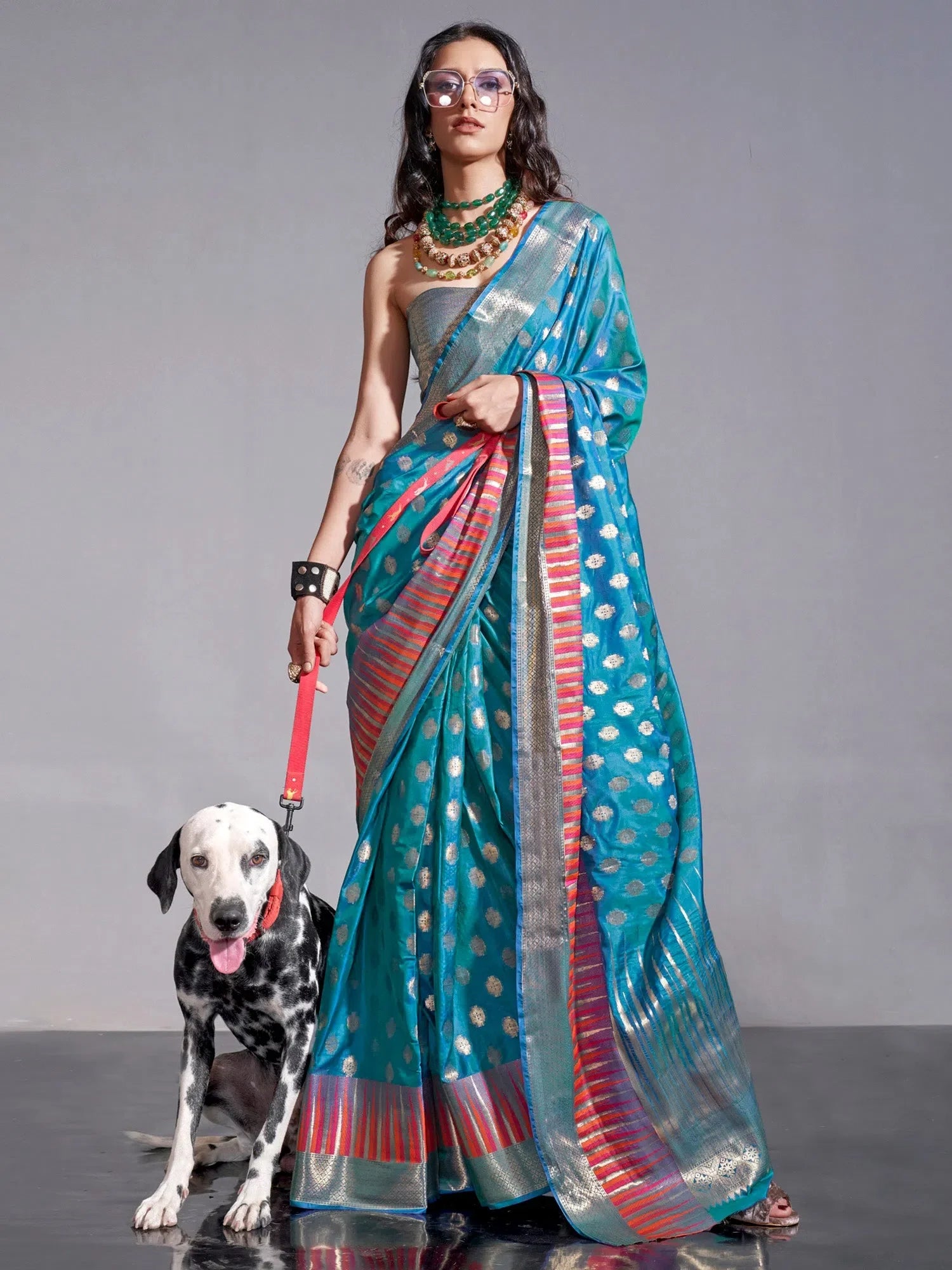 Blue Woven Polyester Saree - Indian Sari & Blouse