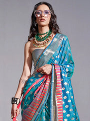 Women's Pure Light Green Woven Design Designer Saree With Blouse Piece-KODIAQ302005
