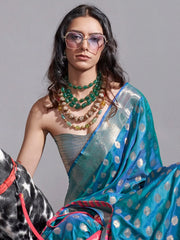 Women's Pure Light Green Woven Design Designer Saree With Blouse Piece-KODIAQ302005